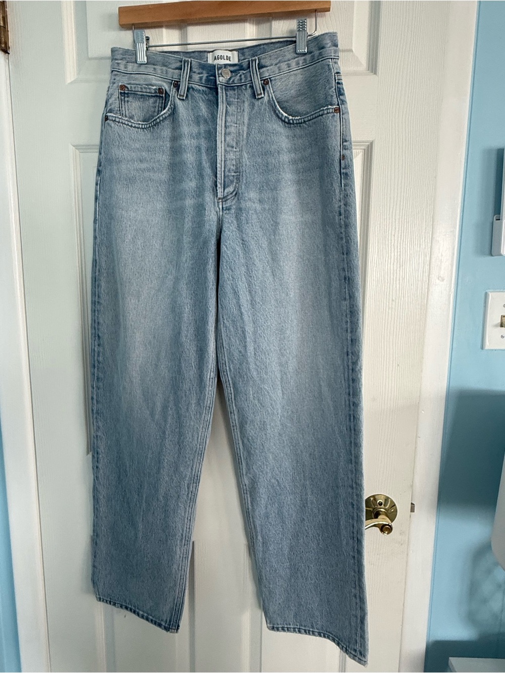 AGOLDE Wide Leg Light Wash Button Fly Jeans NEW Sample Size 27 - Picture 1 of 8